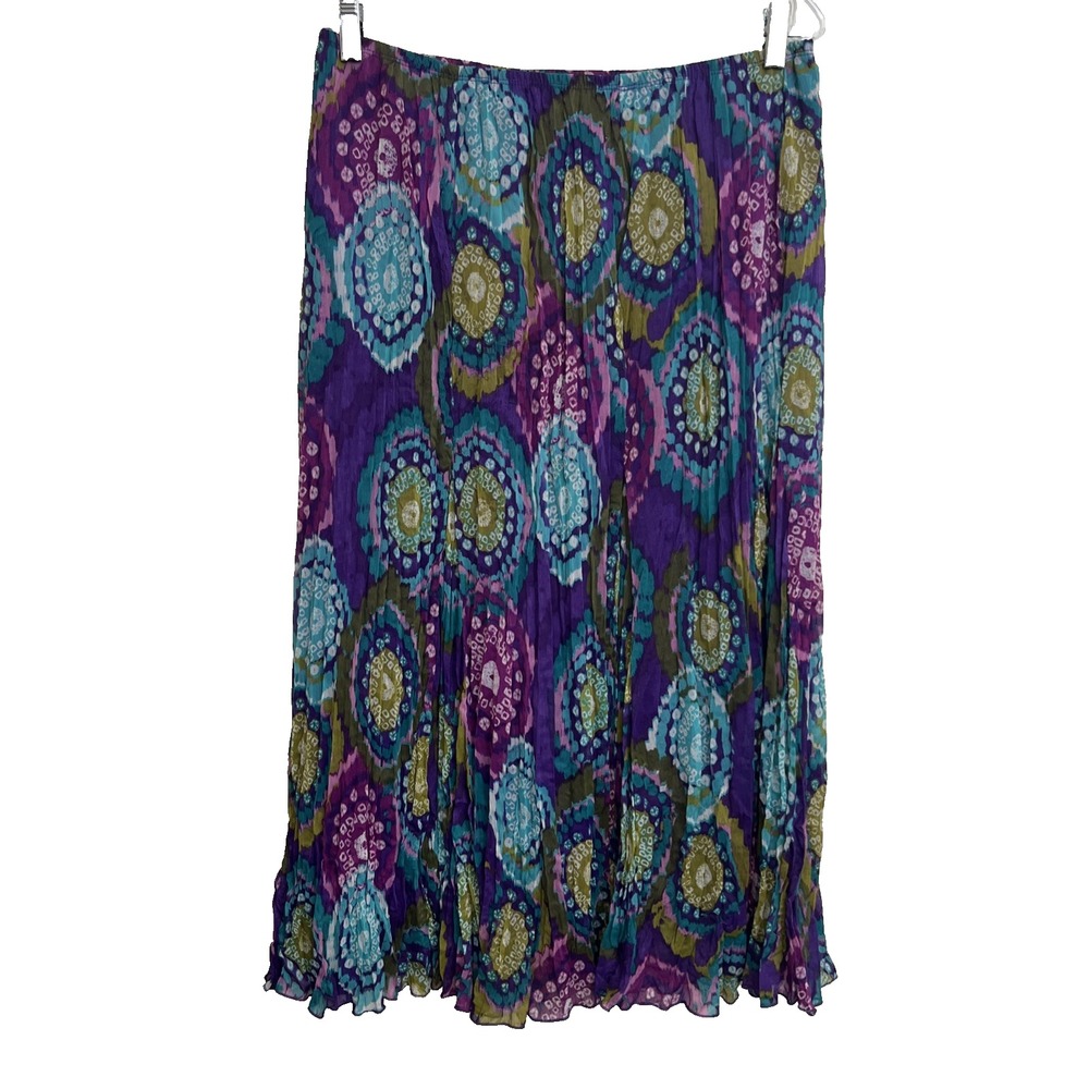 VTG Ruby Rd. Women's Crinkle Maxi Skirt Size 10P Teal Purple Lined Boho Y2K